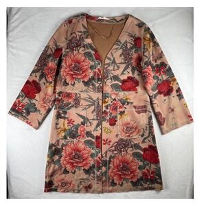 Anthropologie X Solitaire Floral Kimono Duster Faux Suede Cardigan Boho Small